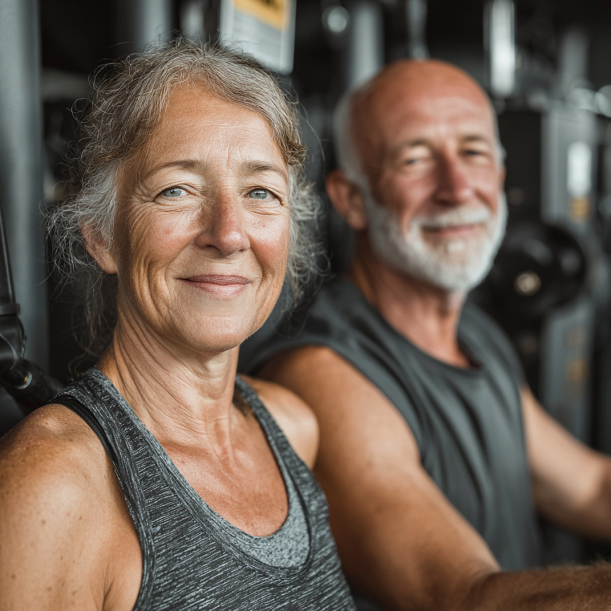 Група літніх людей займається йогою